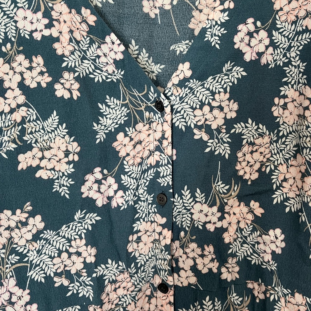 LOFT Blue Floral Button Dress Size 2 - Picture 4 of 9
